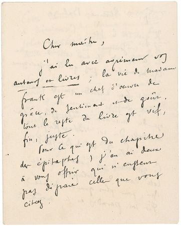 Lot #597 Anatole France: ?Here lies in profound peace this dame of pleasure, who, to be more sure, made her Paradise on the earth? - Image 1