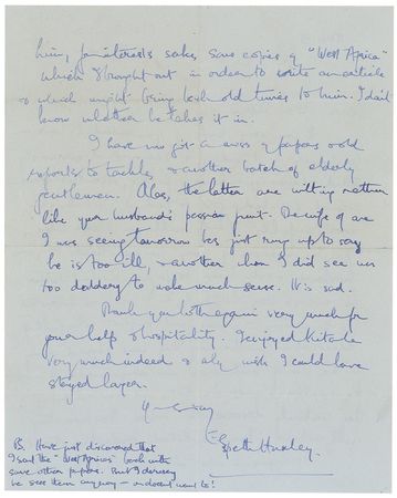 Lot #243 Elspeth Huxley: ?I was most interested in the factory & passion fruit project. Also fully [sic] admiration for the way they have plugged away in the face of such great discouragement? - Image 2