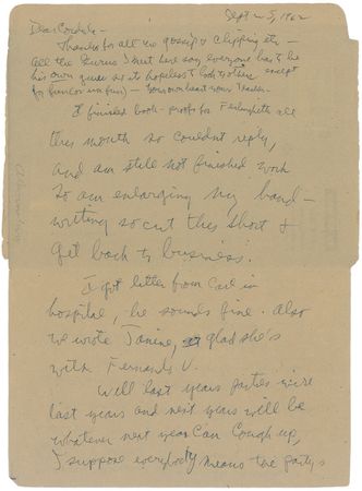 Lot #602 Allen Ginsberg: ?I suppose everybody [is] nervous the party?s over on account of suicides & atom bombs & Cubas?? Certainly no reason to stop a good party? - Image 1