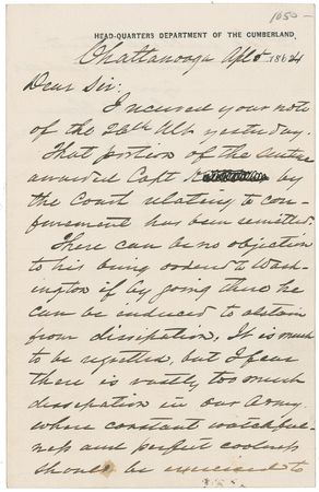Lot #1895 George H. Thomas: “I fear there is vastly too much dissipation in our army where constant watchfulness and perfect coolness should be experienced to the fullest extent” - Image 1