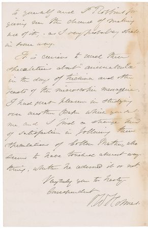 Lot #614 Oliver Wendell Holmes, Sr: ?It is curious to read their stipulations about ?animalcula? in the days of trichina and other beasts of the microscopic menagerie? - Image 2