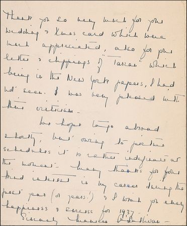 Lot #1225 Maureen O?Sullivan: ?Thank you very much...for the letters and clippings of ?Tarzan? which being in the New York papers, I had not seen. I was very pleased with that criticism? - Image 2