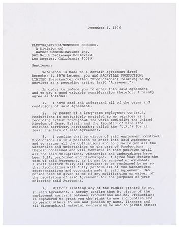 Lot #943 Queen: Crisp 1976 Elektra contract, signed by all four - Image 1