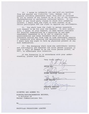 Lot #943 Queen: Crisp 1976 Elektra contract, signed by all four - Image 2