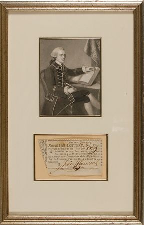 Lot #231 John Hancock: Holding his first political office in 1765, Hancock signs a lottery ticket to rebuild historic Faneuil Hall - Image 1