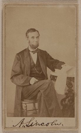 Lot #1580 Abraham Lincoln: Incredible boldly signed 1863 Lincoln CDV by Alexander Gardner, arguably the greatest presidential portrait extant - Image 1