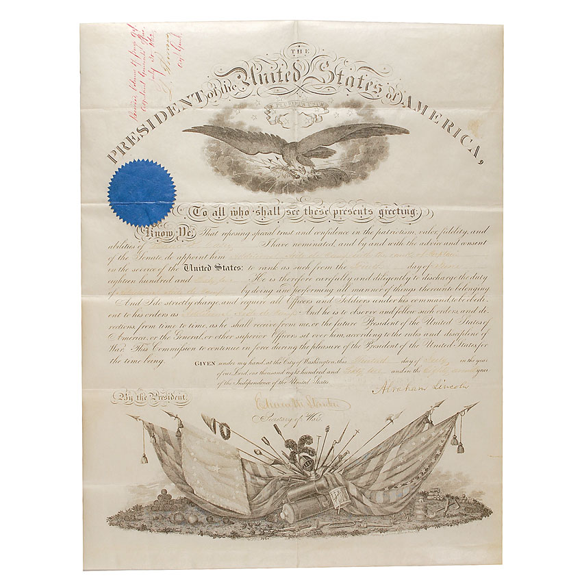 Lot 87 Abraham Lincoln: Assigning him to General Wool, Lincoln promotes a captain who would go on to serve at Antietam and Second Bull Run