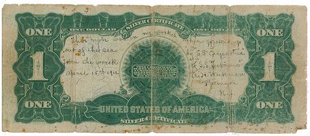 Lot #1643 August H. Weikman: Very rare silver certificate from the pocket of one of the Titanicâ€™s barbers: 