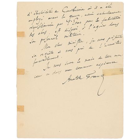 Lot #564 Anatole France: ?Allow me to forward to you (together with my warm regards and congratulations for your ?Victory of the Projectiles?) the request of a good soldier? - Image 2