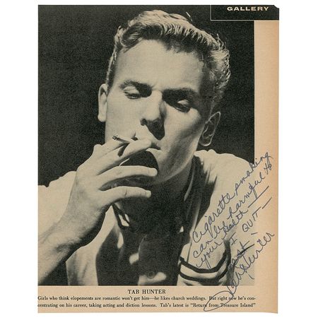 Lot #1213 Tab Hunter: “Cigarette smoking can be harmful to your health—I Quit” - Image 1