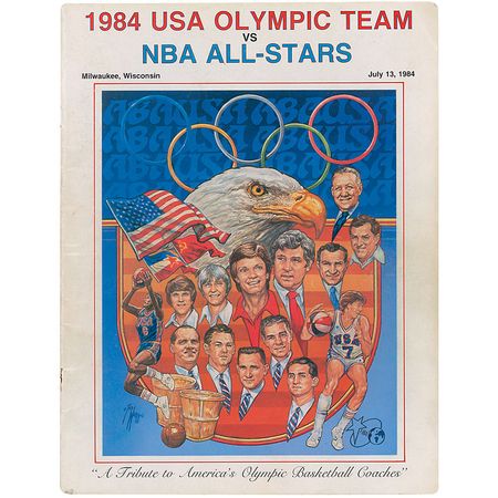 Lot #1528 Michael Jordan and the 1984 US Olympic Team: Exhibition program signed by Jordan and members of the 1984 Olympic team before their NBA careers - Image 2