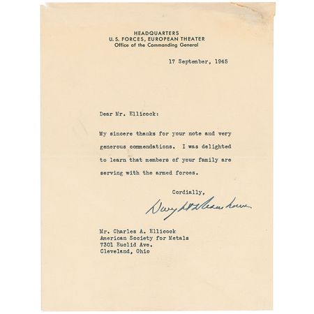 Lot #35 Dwight D. Eisenhower: “I was delighted to
