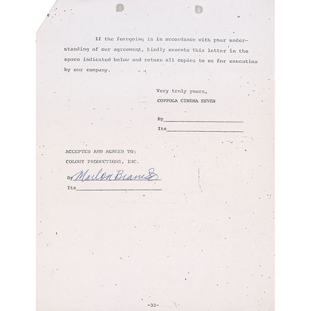 Lot #1089 Marlon Brando: An astounding archive of documentation from the notorious filming of Apocalypse Now, including Brando?s gargantuan million dollar contract - Image 1