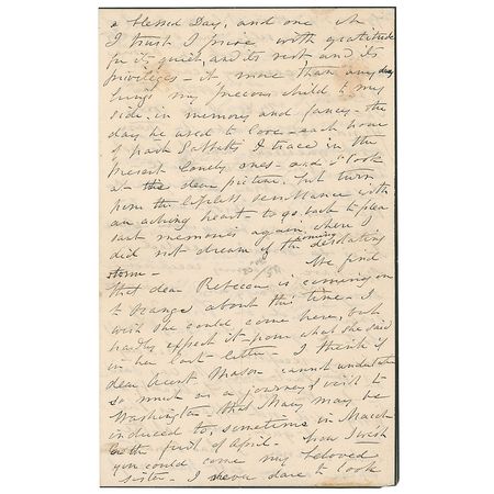 Lot #103 Jane Pierce: The First Lady feigns ignorance after being questioned about the infamous Kansas-Nebraska Act of 1854: ?I see you read about the Nebraska Bill?I do not know much about these great questions and I do not talk about them at all? - Image 1