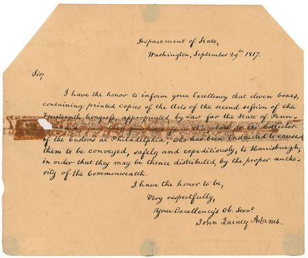 Lot #2 John Quincy Adams: Newly-appointed