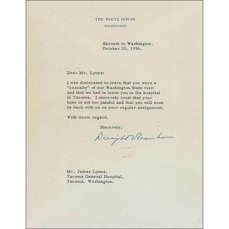 Lot #37 Dwight D. Eisenhower: “I was distressed to