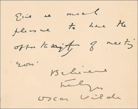 Lot #678 Oscar Wilde: Wilde pens a scarce, near-pristine note of regret, adding “it will give me much pleasure to have the opportunity of meeting you” - Image 2