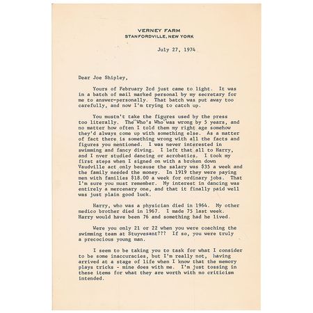 Lot #1104 James Cagney: Cagney recalls his humble beginnings: “I took my first steps when I signed on with a broken down Vaudville [sic] act only because the salary was $35 a week and the family needed the money” - Image 1