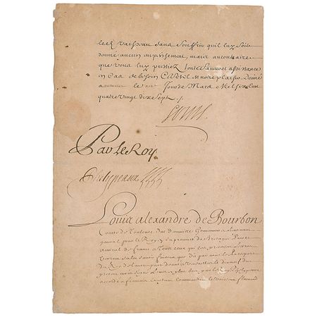 Lot #288 King Louis XIV: Ship?s papers signed by Louis VIV and his illegitimate son - Image 2