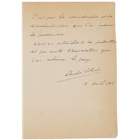 Lot #203 Andre Citroen: ?It is by intensifying production and consequently increasing exports that one will get a country back on its feet? - Image 1
