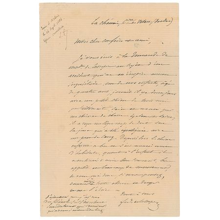 Lot #302 Ferdinand de Lesseps and Louis Pasteur: Lesseps consults Pasteur on a potential rabies case involving his child ?He suffered a small bite on the cheek. A scratch with a small amount of blood? - Image 1
