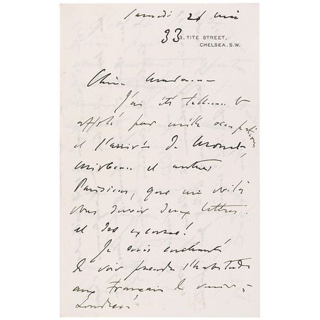 Lot #646 John Singer Sargent: The distinguished artist writes of meeting Monet, Mirbeau and the Parisians - Image 1
