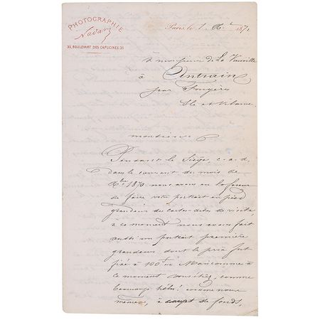 Lot #622 Felix Nadar: Nadar cannot believe a favor of his photography is shunned by a soldier who survived the war - Image 1
