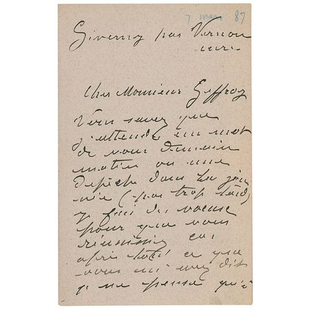 Lot #618 Claude Monet: The impressionist hopes for future inspiration: “My only thought is that of Mont St. Michel where I could possibly return if I see that there is a beautiful thing to paint for our exposition” - Image 1
