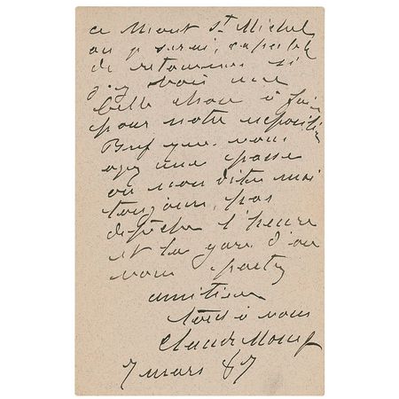Lot #618 Claude Monet: The impressionist hopes for future inspiration: “My only thought is that of Mont St. Michel where I could possibly return if I see that there is a beautiful thing to paint for our exposition” - Image 2