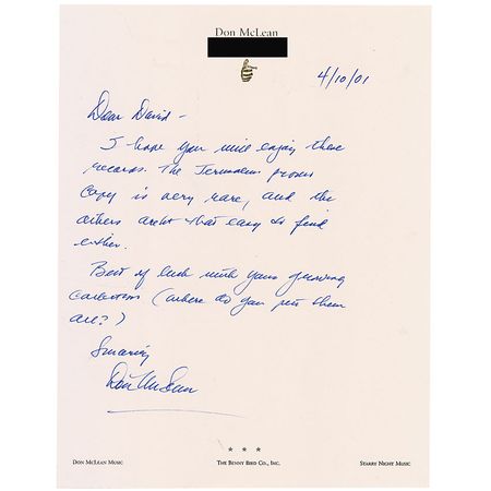 Lot #956 Don McLean Album and Letter - Image 1