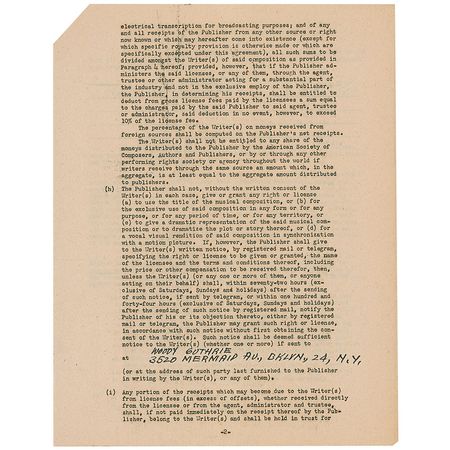 Lot #912 Woody Guthrie: Guthrie signs away the rights to his ?Dust Pneumonia Blues? - Image 2