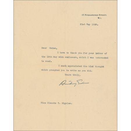 Lot #242 Anthony Eden Typed Letter Signed - Image 1