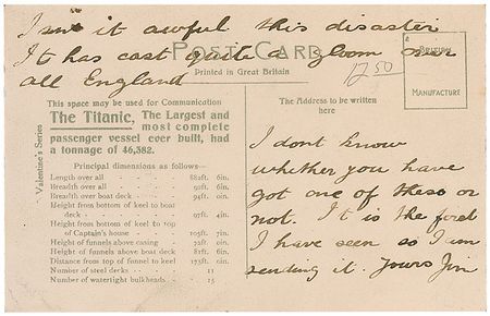 Lot #1660 Titanic: ?Isn?t it awful this disaster. It has cast quite a gloom over all England? - Image 2