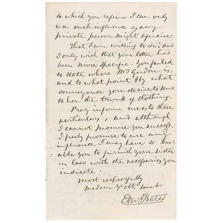 Lot #172 Edward Bates: In a rare war-dated letter, Lincoln?s attorney general offers his assistance to the daughter of a Richmond journalist - Image 2