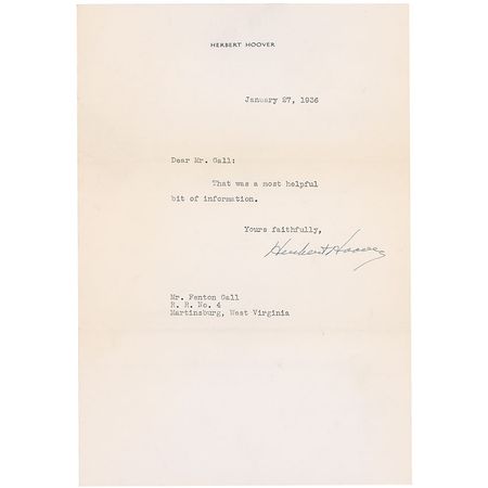 Lot #62 Herbert Hoover Typed Letter Signed and Signature - Image 2