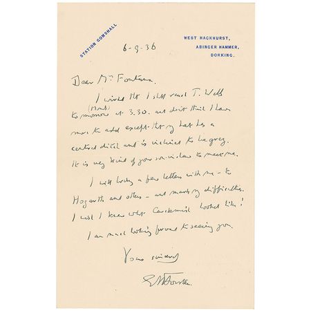 Lot #563 E. M. Forster: Forster seeks assistance researching his contemporaries: ?I will bring a few letters with me - to Hogarth and others - and mark my difficulties. I wish I knew what Carchemish looked like!? - Image 1