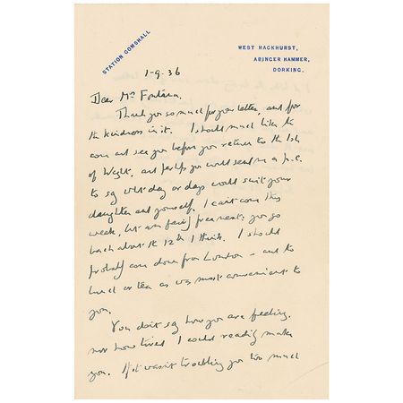 Lot #563 E. M. Forster: Forster seeks assistance researching his contemporaries: ?I will bring a few letters with me - to Hogarth and others - and mark my difficulties. I wish I knew what Carchemish looked like!? - Image 2