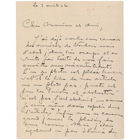 Lot #617 Piet Mondrian: Mondrian critiques his article in Vouloir: ?Abstraction is not Abstract Art? - Image 1