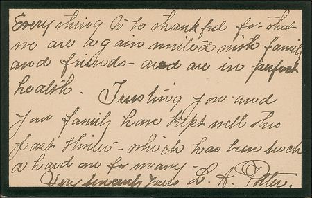 Lot #1674 Titanic Survivor: Potter, Lily A.: A survivor of the wreckage sends a letter of gratitude on April 26, 1912: ?thank you for your note of sympathy and interest in our escape from the ill fated Titanic? - Image 2