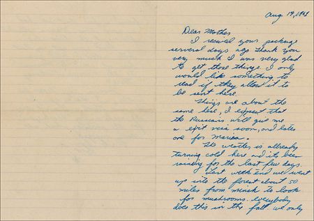 Lot #329 Lee Harvey Oswald: Oswald writes his mother in August 1961 that he expects to receive his Russian 