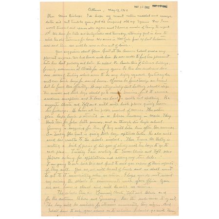 Lot #662 John Steinbeck: “I do hope my recent rather raddled and savage letter did not trouble you—just ill tempered old age I guess” Steinbeck writes from Greece about getting proper schooling for his sons in this unpublished 700+ word 1962 letter - Image 1