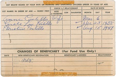Lot #1123 Lou Costello: Extremely rare union card including personal information and signed with his given name ?Cristillo? - Image 2
