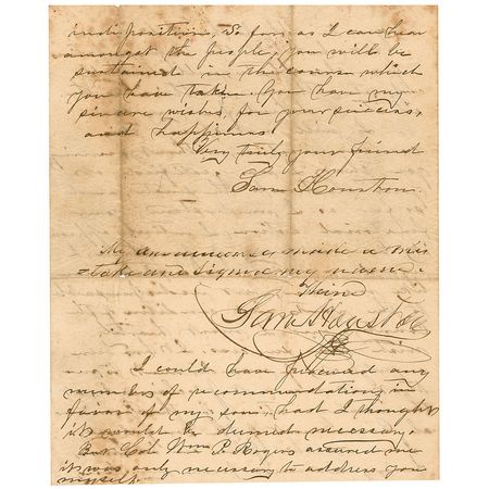 Lot #267 Sam Houston: Pro-Union Sam Houston petitions a Confederate senator to promote his son (a “good looking boy!”) in the Rebel army - Image 4