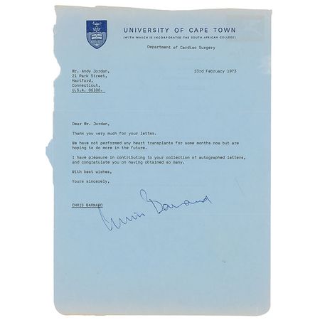 Lot #166 Christiaan Barnard: “We have not performed any heart transplants for some months now but are hoping to do more in the future” - Image 1