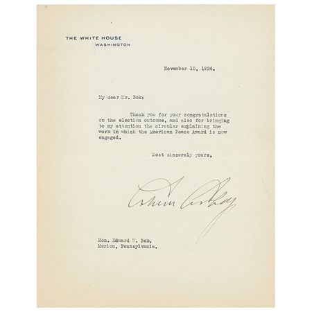 Lot #30 Calvin Coolidge: Beginning his first full