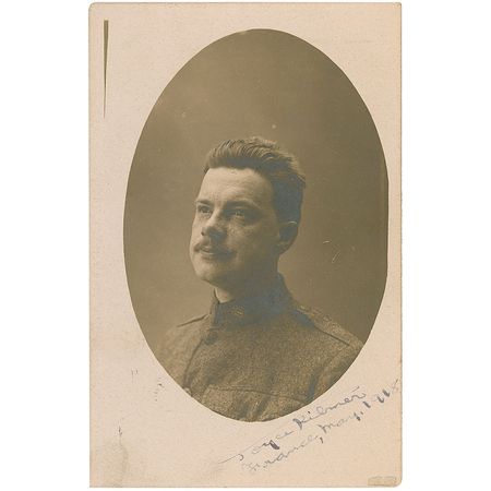 Lot #636 Joyce Kilmer: Kilmers opinion of his military portrait: “I think I look more like a dachshund than a Boston bull” - Image 1