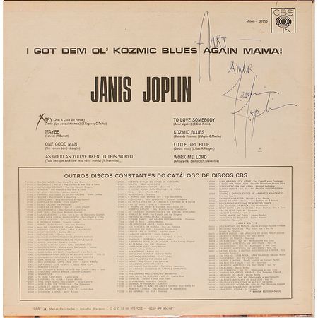 Lot #979 Janis Joplin: Joplin boldly signs her 1969 Kozmic Blues album, the first we have ever offered - Image 2