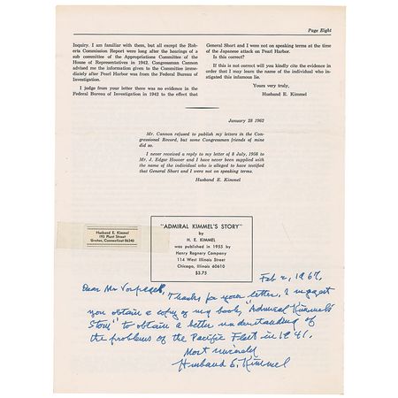 Lot #430 Husband E. Kimmel Handwritten Letter Signed - Image 2