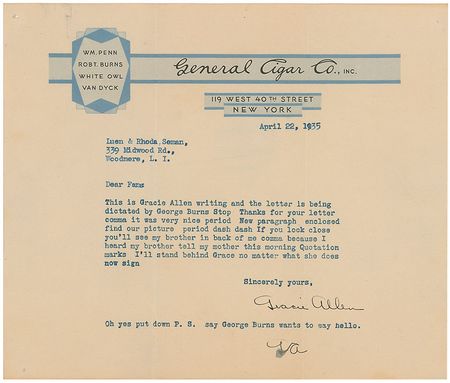 Lot #1158 Gracie Allen - Image 1