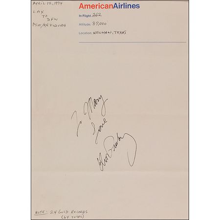 Lot #1060 Elvis Presley: The King signs in 1974 while seven miles above Texas - Image 2